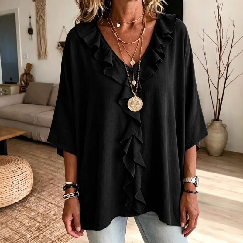 Women’s Casual V-Neck Ruffle Trim Blouse mysite