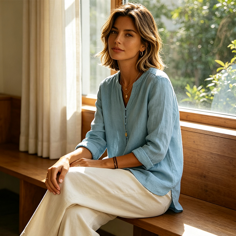 Women Casual V Neck Button Up Long Sleeve Shirt mysite