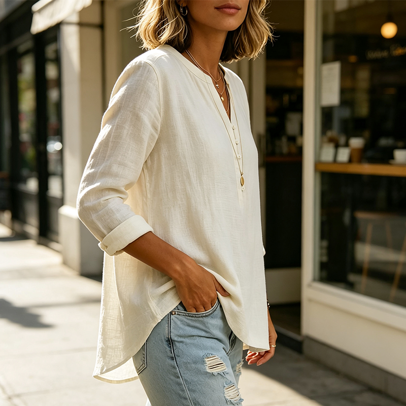 Women Casual V Neck Button Up Long Sleeve Shirt mysite