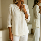 Women Casual V Neck Button Up Long Sleeve Shirt mysite