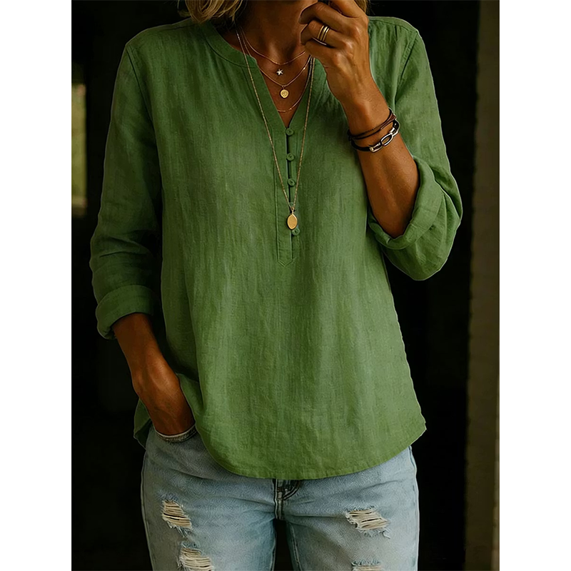 Women Casual V Neck Button Up Long Sleeve Shirt mysite