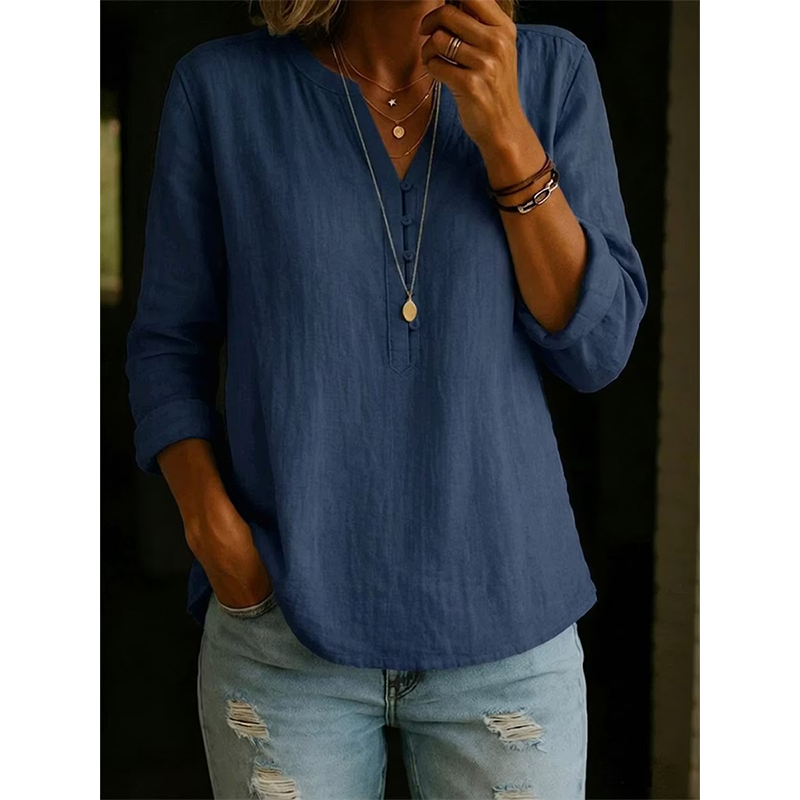 Women Casual V Neck Button Up Long Sleeve Shirt mysite