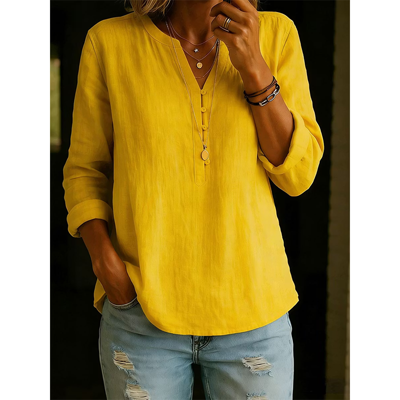 Women Casual V Neck Button Up Long Sleeve Shirt mysite