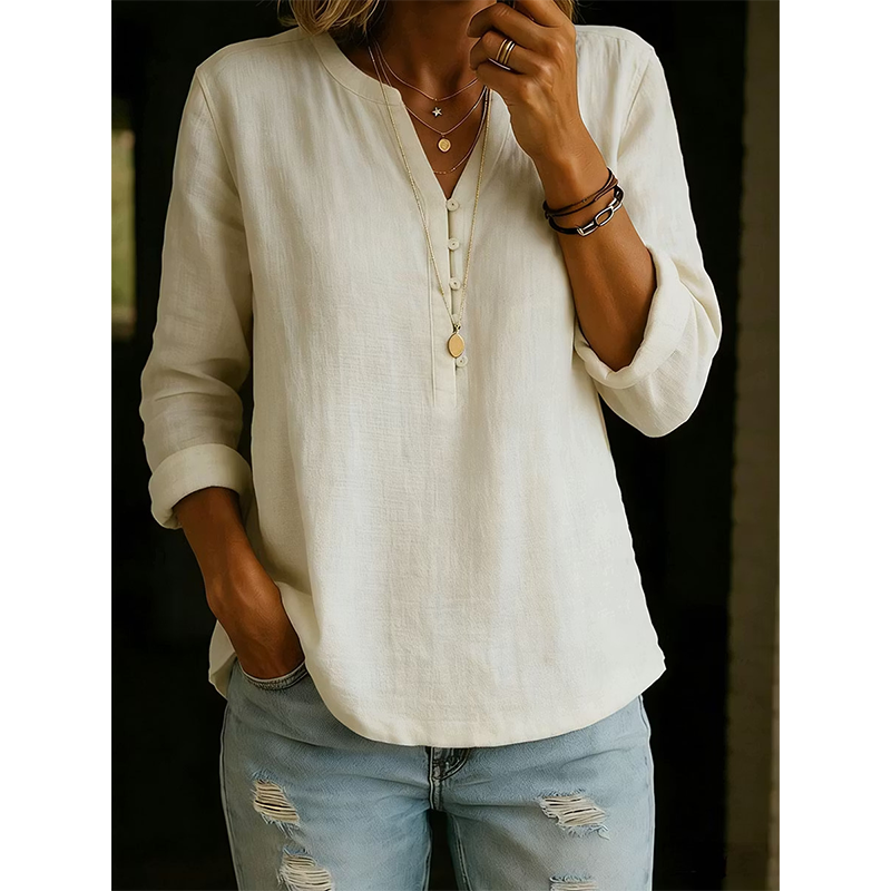 Women Casual V Neck Button Up Long Sleeve Shirt mysite