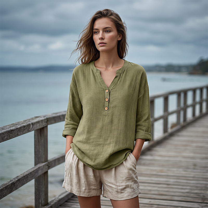 Women's Casual V-Neck 3/4 Sleeve Blouse mysite