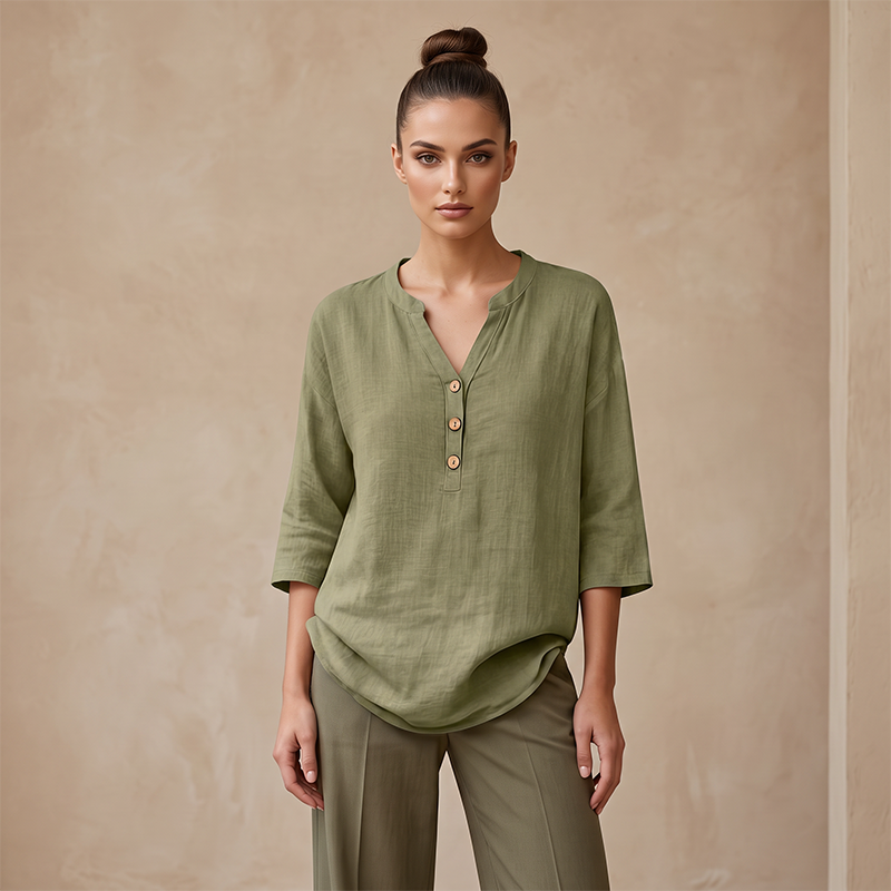 Women's Casual V-Neck 3/4 Sleeve Blouse mysite