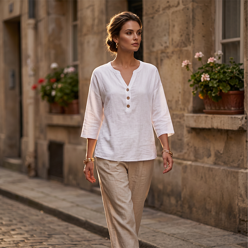 Women's Casual V-Neck 3/4 Sleeve Blouse mysite