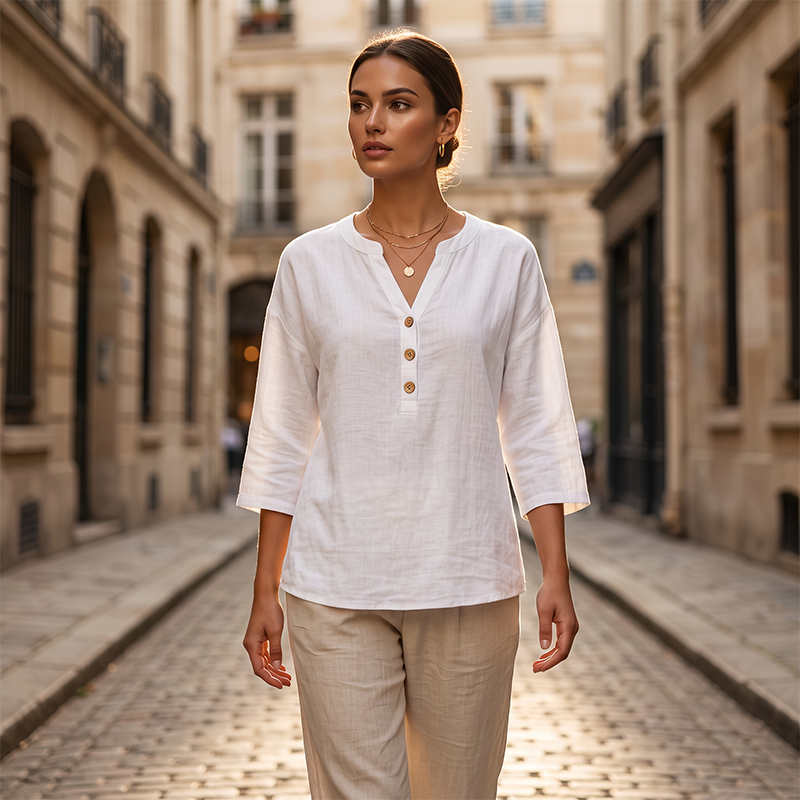 Women's Casual V-Neck 3/4 Sleeve Blouse mysite