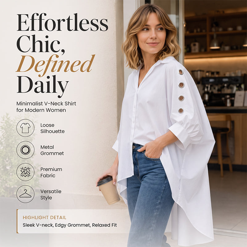 ⌛Limited-Time Offer-Women's Oversized Asymmetrical Shirt with Eyelet Details mysite