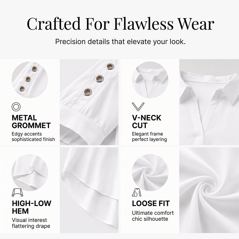 ⌛Limited-Time Offer-Women's Oversized Asymmetrical Shirt with Eyelet Details mysite