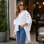 ⌛Limited-Time Offer-Women's Oversized Asymmetrical Shirt with Eyelet Details mysite