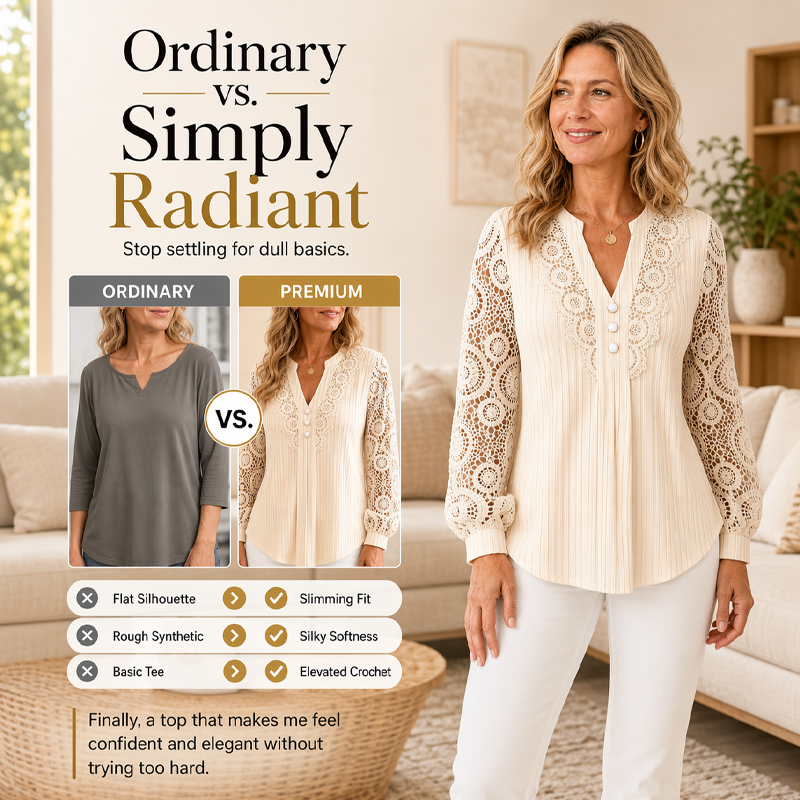 Women's Lace Patchwork V-Neck Long Sleeve Top mysite