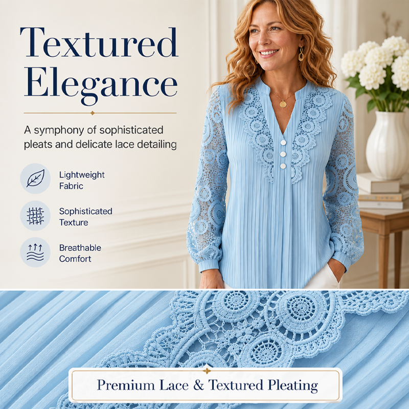 Women's Lace Patchwork V-Neck Long Sleeve Top mysite