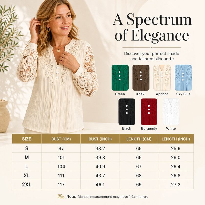 Women's Lace Patchwork V-Neck Long Sleeve Top mysite
