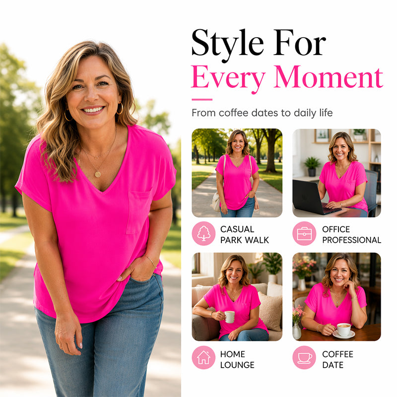 Women's Casual V-Neck Short Sleeve T-Shirt mysite