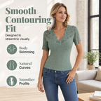 Women's Slim-Fit V-Neck Lace Short-Sleeve Top mysite