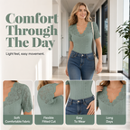 Women's Slim-Fit V-Neck Lace Short-Sleeve Top mysite