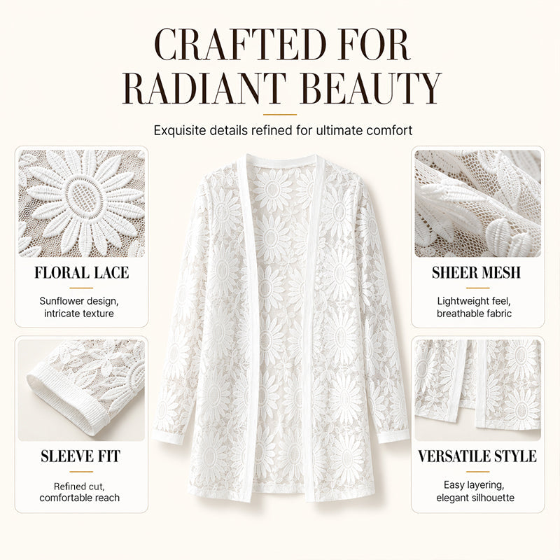 Women's Long Sleeve Sunflower Lace Mesh Cardigan mysite