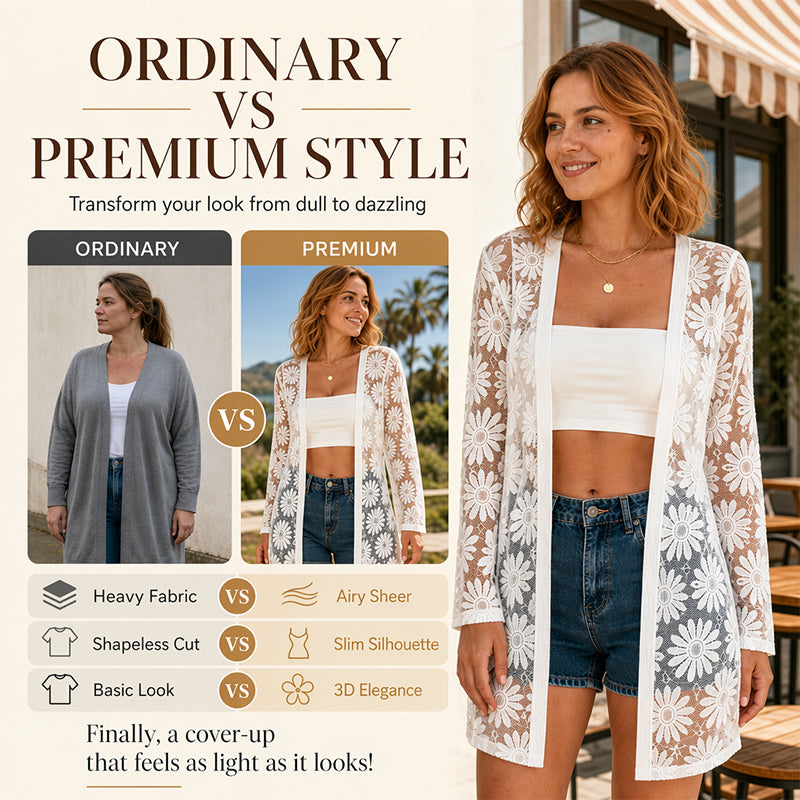 Women's Long Sleeve Sunflower Lace Mesh Cardigan mysite