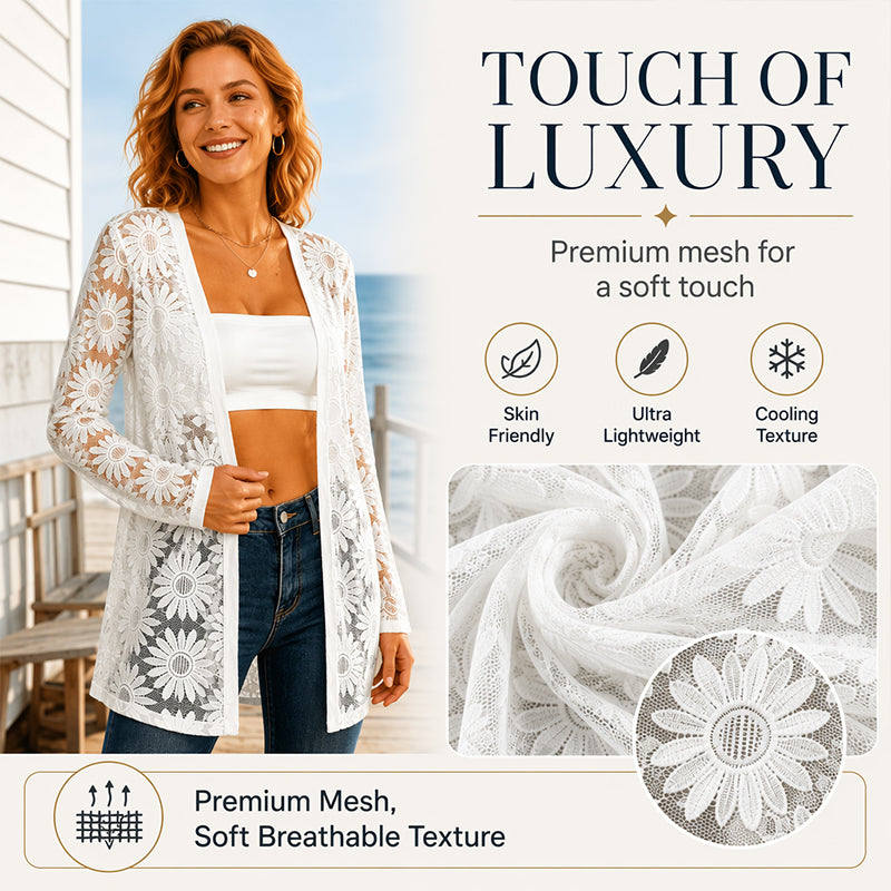 Women's Long Sleeve Sunflower Lace Mesh Cardigan mysite