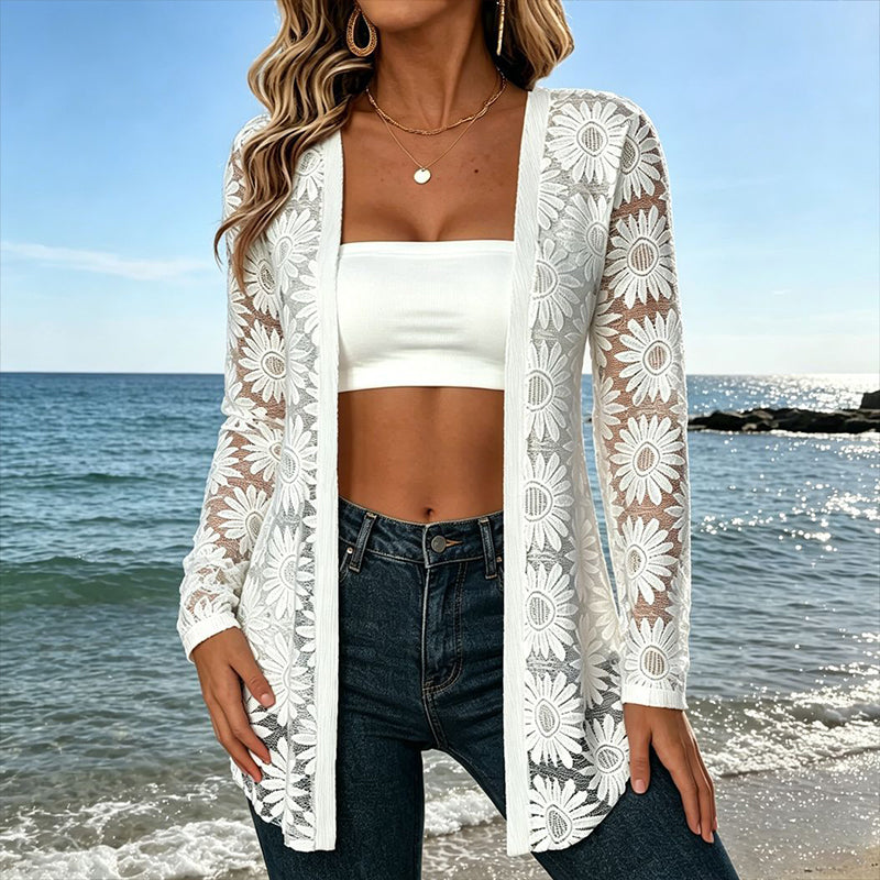 Women's Long Sleeve Sunflower Lace Mesh Cardigan mysite