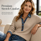 Women's Denim Collar Long Sleeve Patchwork Knit Top mysite