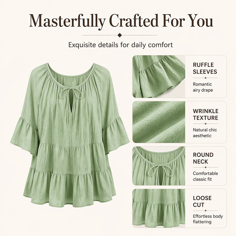🔥Must-Have👚 Ruffle Tiered Top with 3/4 Sleeves - Elegant Movement & Soft Texture for Effortless Chic mysite