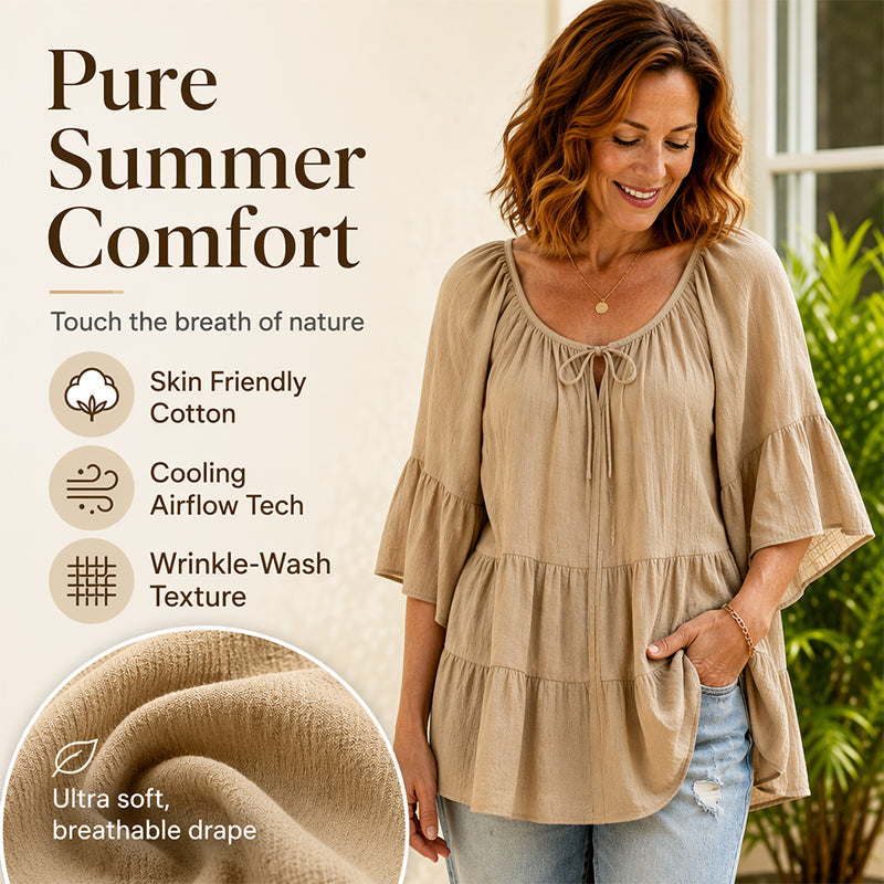 🔥Must-Have👚 Ruffle Tiered Top with 3/4 Sleeves - Elegant Movement & Soft Texture for Effortless Chic mysite