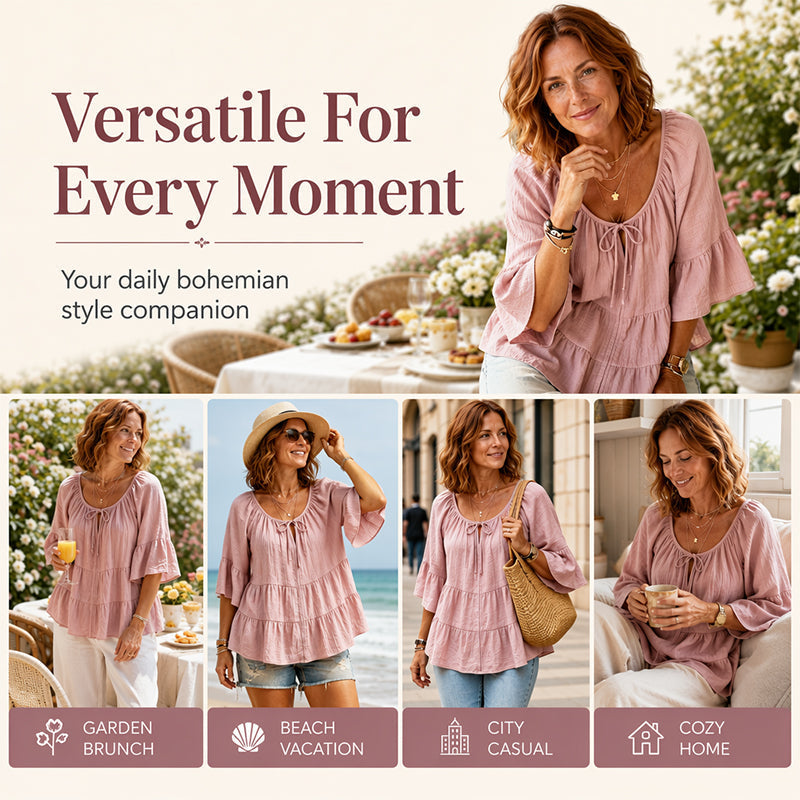 🔥Must-Have👚 Ruffle Tiered Top with 3/4 Sleeves - Elegant Movement & Soft Texture for Effortless Chic mysite