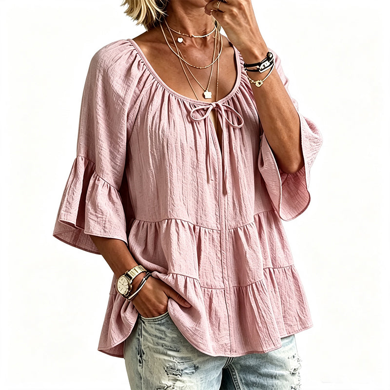 🔥Must-Have👚 Ruffle Tiered Top with 3/4 Sleeves - Elegant Movement & Soft Texture for Effortless Chic mysite