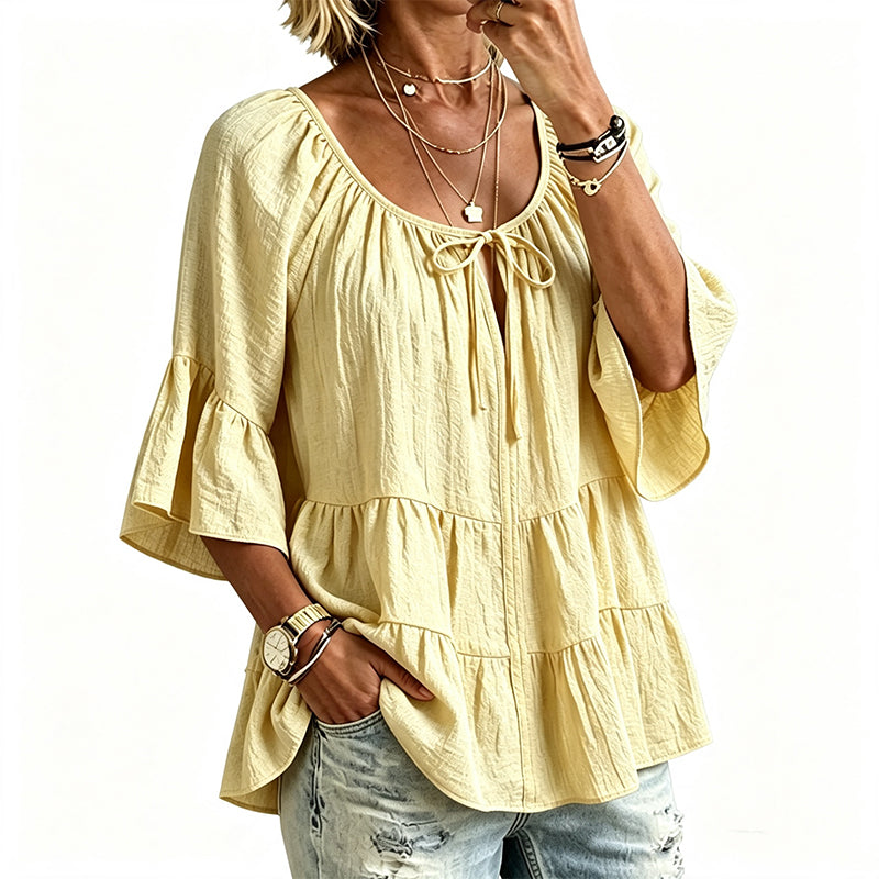 🔥Must-Have👚 Ruffle Tiered Top with 3/4 Sleeves - Elegant Movement & Soft Texture for Effortless Chic mysite