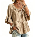 🔥Must-Have👚 Ruffle Tiered Top with 3/4 Sleeves - Elegant Movement & Soft Texture for Effortless Chic mysite
