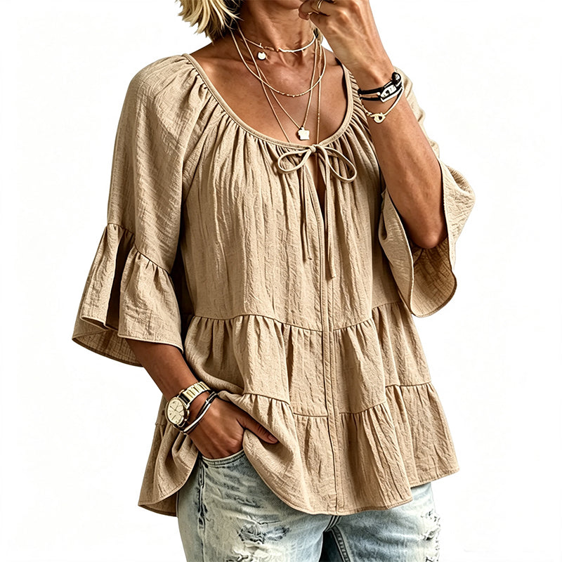 🔥Must-Have👚 Ruffle Tiered Top with 3/4 Sleeves - Elegant Movement & Soft Texture for Effortless Chic mysite