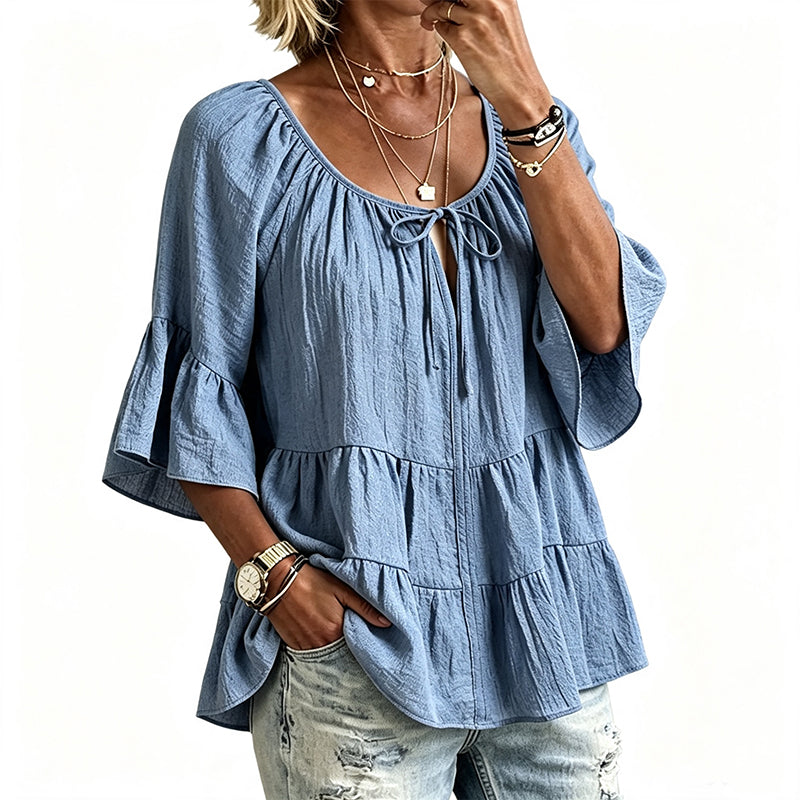 🔥Must-Have👚 Ruffle Tiered Top with 3/4 Sleeves - Elegant Movement & Soft Texture for Effortless Chic mysite