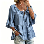 🔥Must-Have👚 Ruffle Tiered Top with 3/4 Sleeves - Elegant Movement & Soft Texture for Effortless Chic mysite