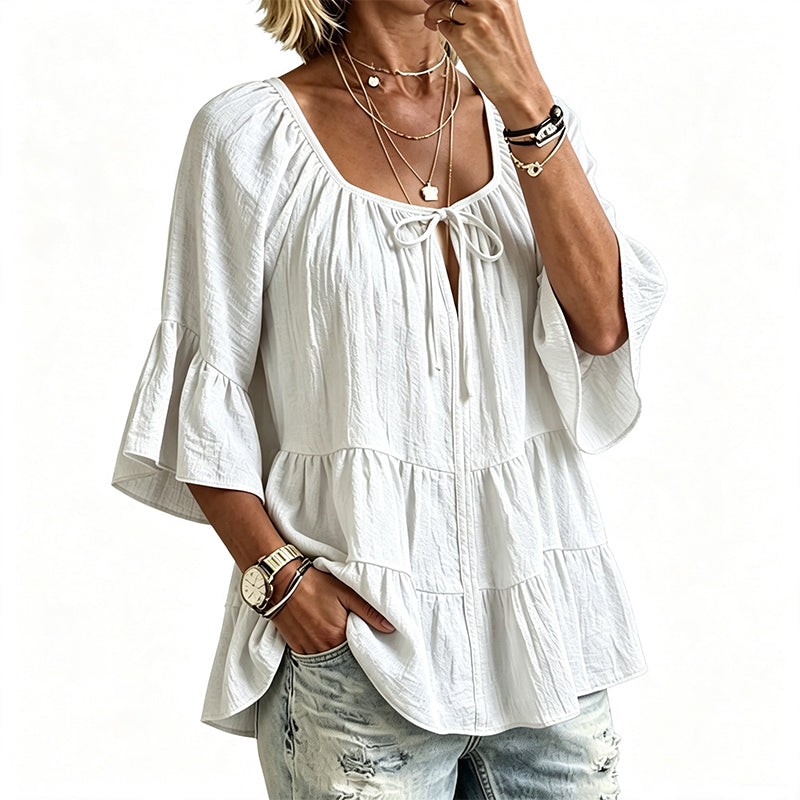 🔥Must-Have👚 Ruffle Tiered Top with 3/4 Sleeves - Elegant Movement & Soft Texture for Effortless Chic mysite