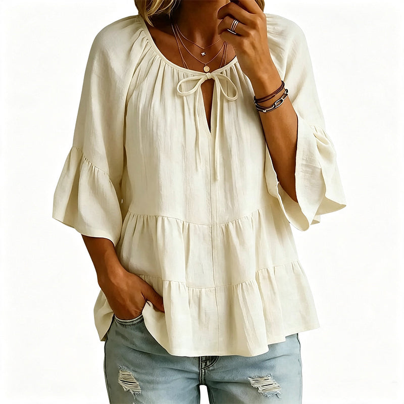 🔥Must-Have👚 Ruffle Tiered Top with 3/4 Sleeves - Elegant Movement & Soft Texture for Effortless Chic mysite