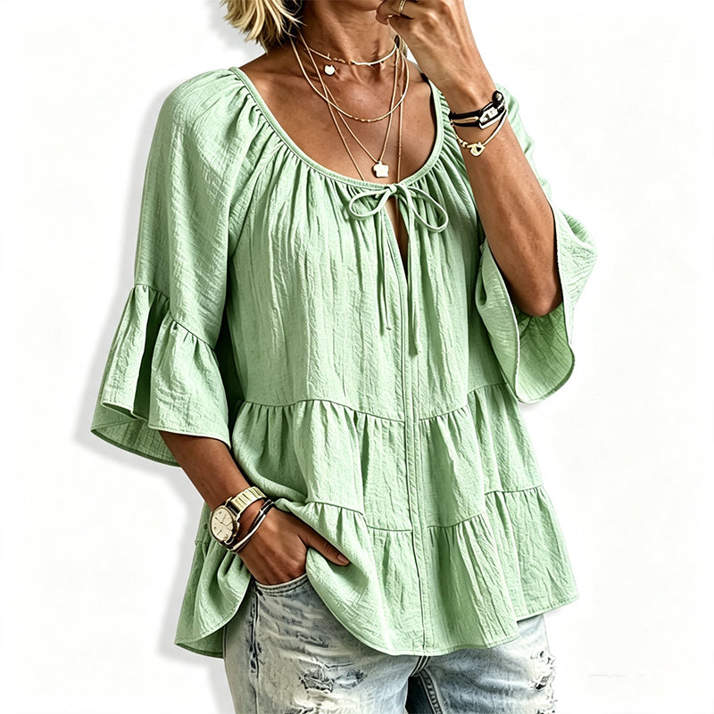 🔥Must-Have👚 Ruffle Tiered Top with 3/4 Sleeves - Elegant Movement & Soft Texture for Effortless Chic mysite