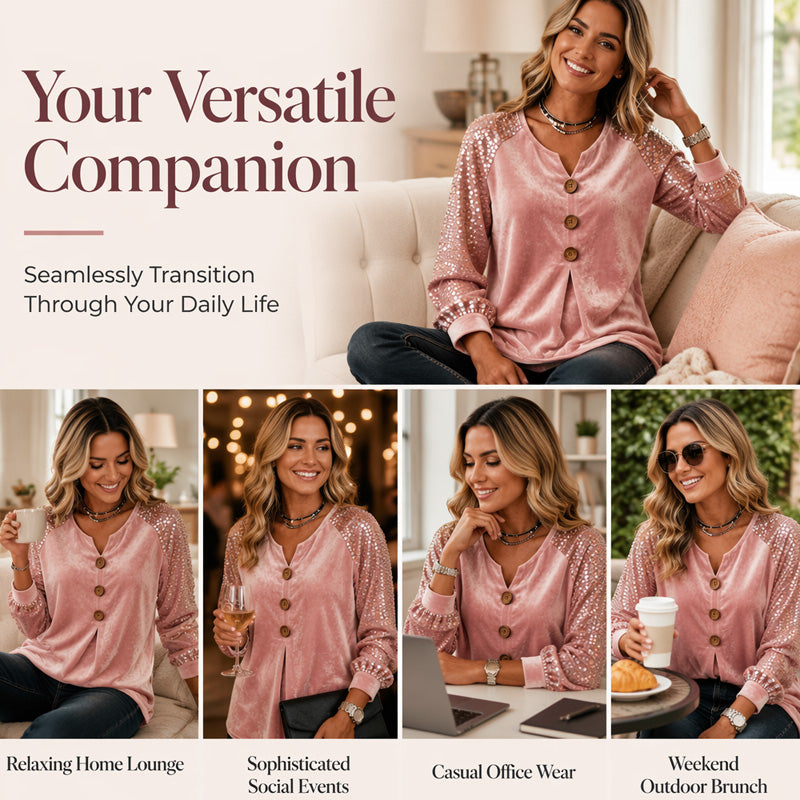 Women's Casual Velvet Long Sleeve Top mysite