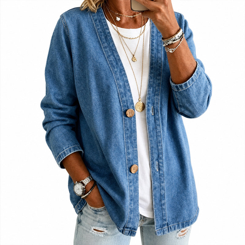 Women's Casual Collarless Button Cardigan Jacket mysite