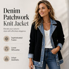 Women’s Elegant Denim Spliced Ribbed Knit Coat mysite