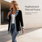 Women’s Elegant Denim Spliced Ribbed Knit Coat mysite