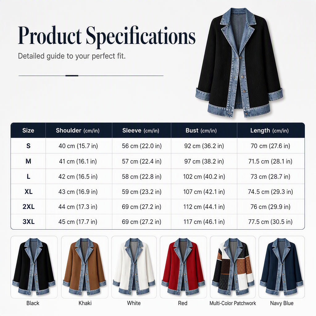 Women’s Elegant Denim Spliced Ribbed Knit Coat mysite