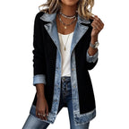 Women’s Elegant Denim Spliced Ribbed Knit Coat mysite