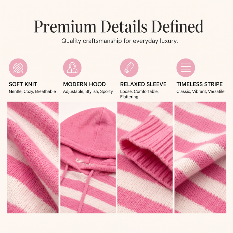 Women's Casual Striped Hooded Pullover Top mysite