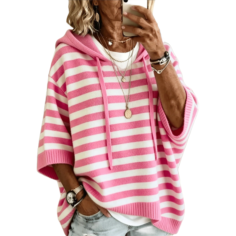 Women's Casual Striped Hooded Pullover Top mysite