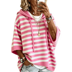Women's Casual Striped Hooded Pullover Top mysite
