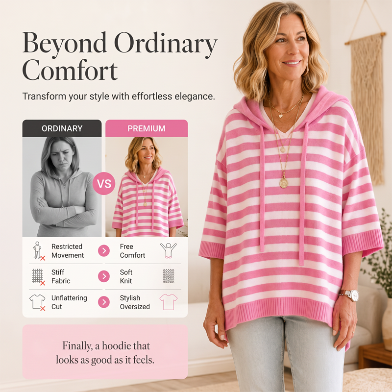 Women's Casual Striped Hooded Pullover Top mysite