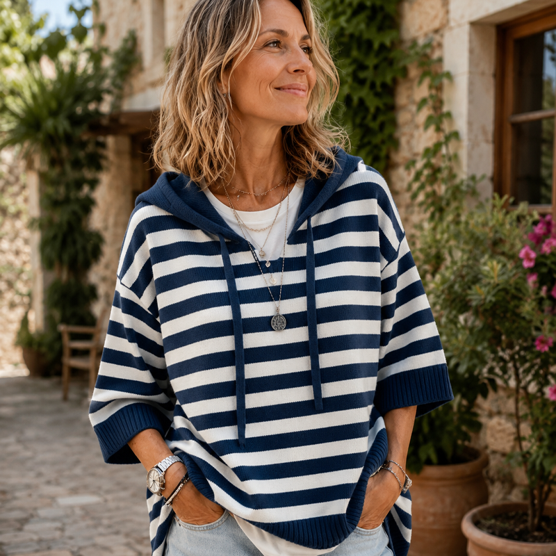 Women's Casual Striped Hooded Pullover Top mysite