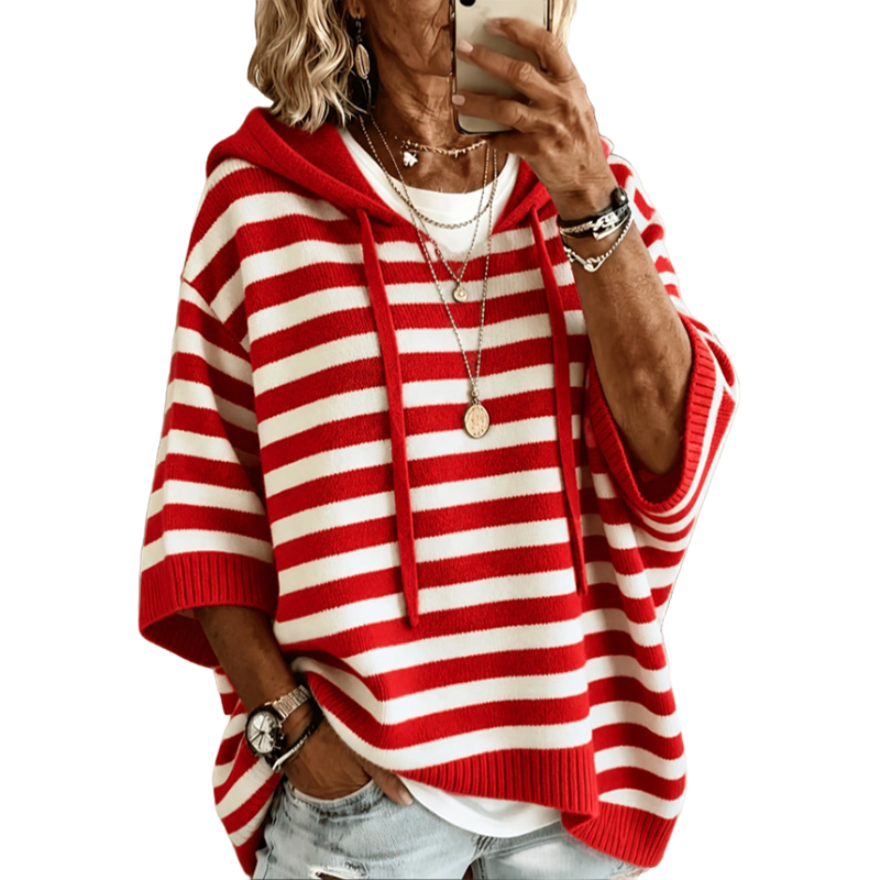 Women's Casual Striped Hooded Pullover Top mysite